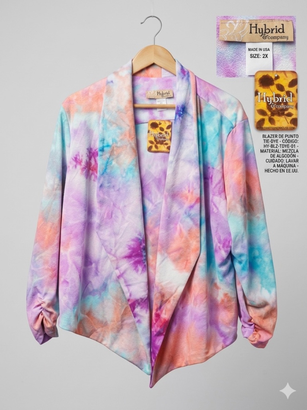 Hybrid & Company Women's Tie-Dye Open Front Blazer Jacket - Purple Multi